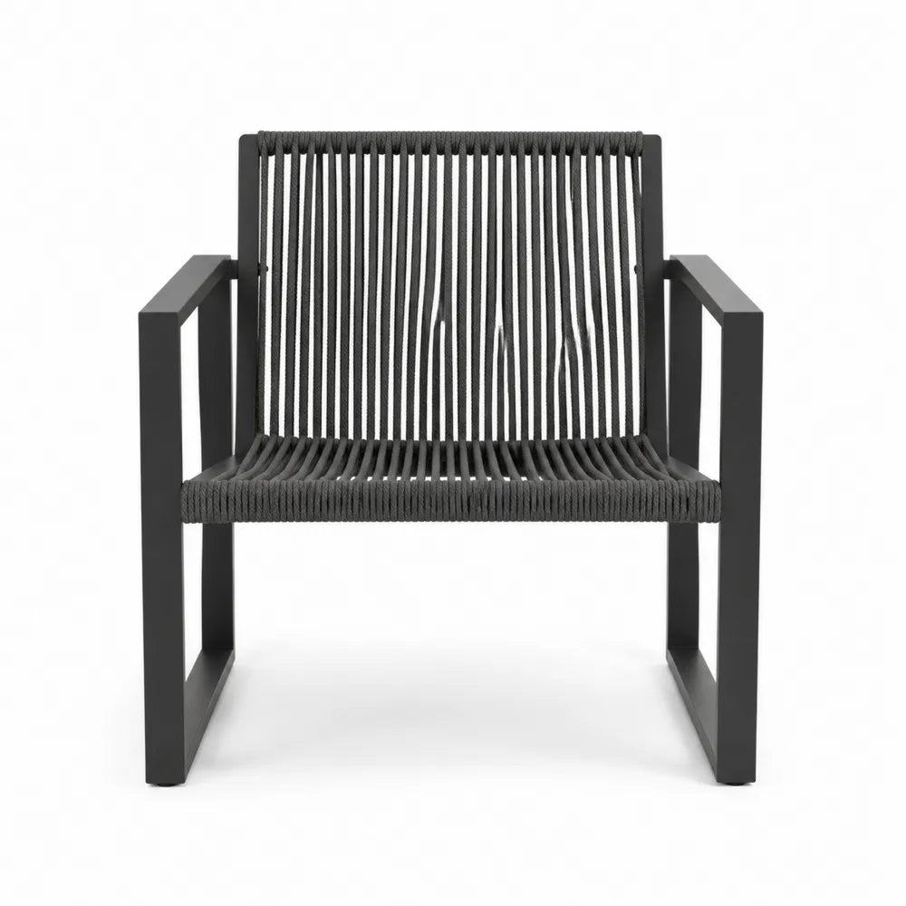 Fauteuil de jardin avec accoudoirs 72 x 78 x 78 cm corde polyester gris anthracite cadre aluminium noir
