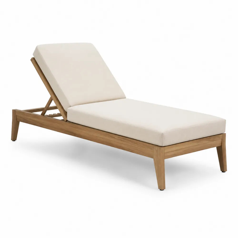 Bain de soleil de jardin inclinable en acacia massif avec coussin polyester beige 200 x 70 x 85 cm