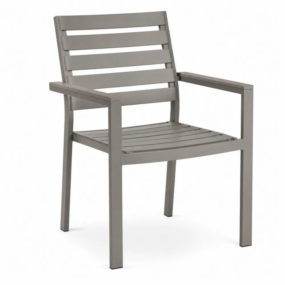 Chaise de jardin empilable avec accoudoirs en aluminium gris taupe à lattes 60 x 63 x 88 cm