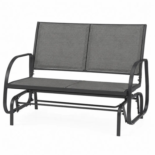 Banc de jardin 2 places à bascule 124 x 74 x 89 cm textilène gris et cadre en acier noir