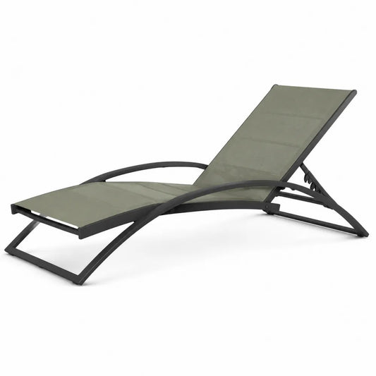 Bain de soleil de jardin réglable en textilène vert olive et aluminium noir 190 x 62 x 88 cm