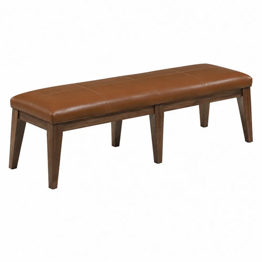 Banc de chambre rembourré rectangulaire 140 x 40 x 45 cm hévéa massif revêtement polyuréthane marron cognac marron foncé