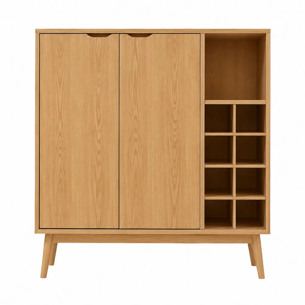Buffet de salle à manger 2 portes avec casiers ouverts en panneaux de particules mélaminés chêne clair 100 x 38 x 112 cm