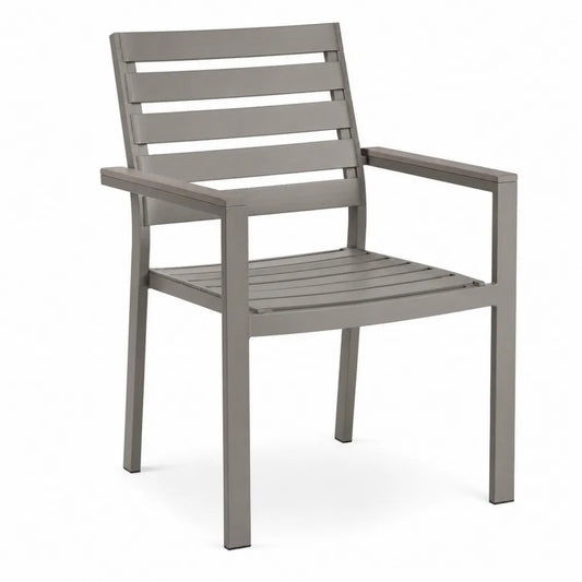 Chaise de jardin empilable avec accoudoirs en aluminium gris taupe à lattes 60 x 63 x 88 cm