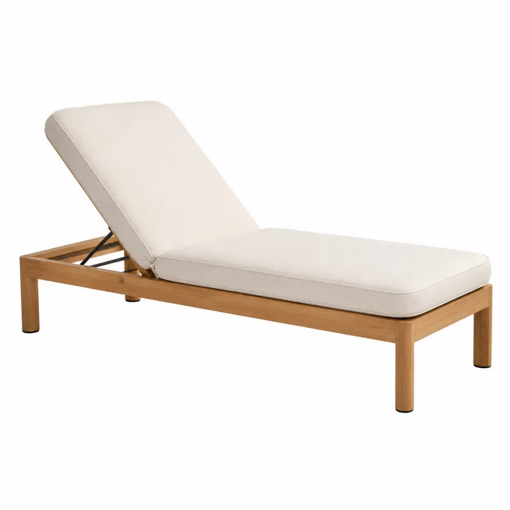 Bain de soleil de jardin réglable en acacia massif avec coussin écru 200 x 70 x 86 cm