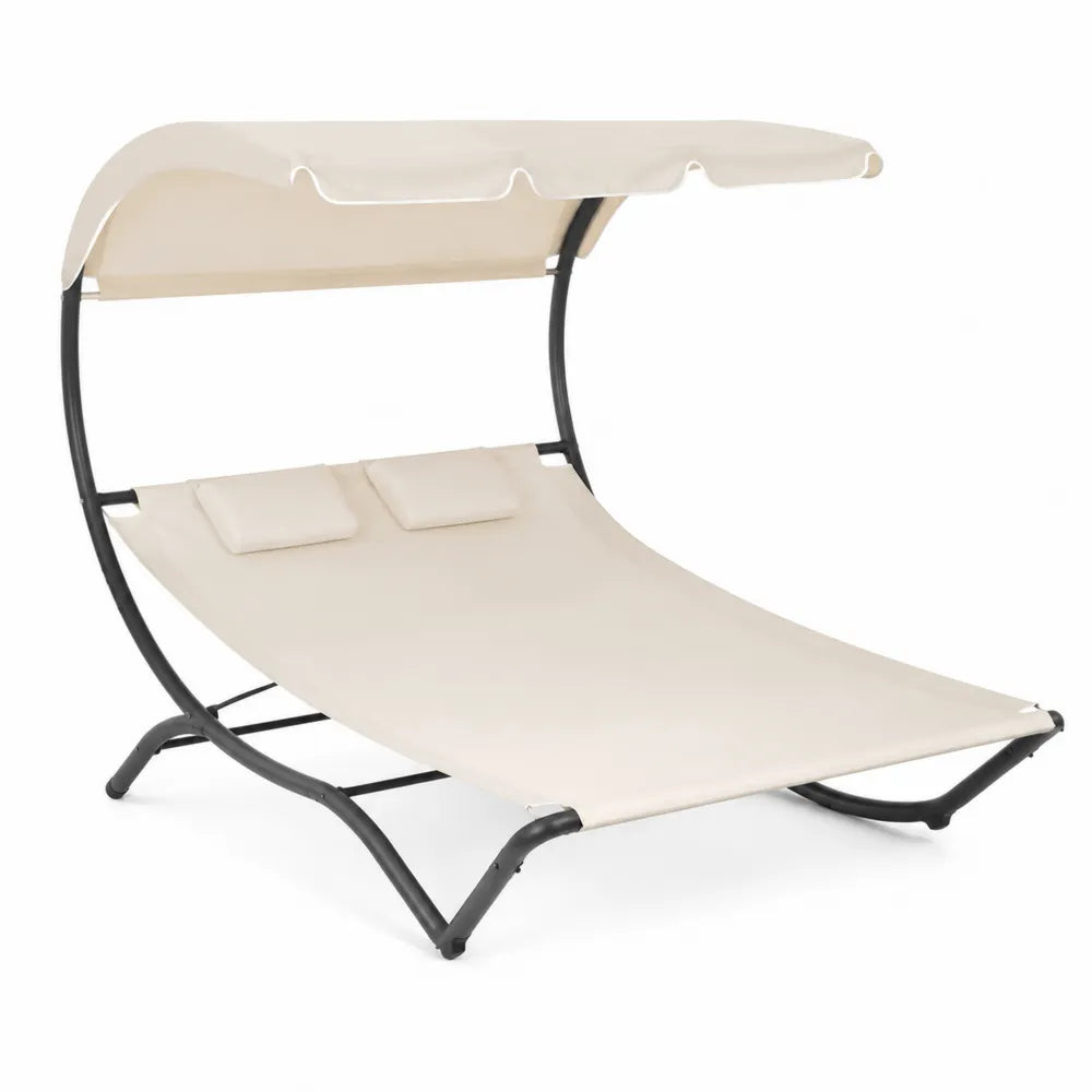 Bain de soleil double de jardin avec pare-soleil 200 x 150 x 165 cm textilène beige cadre acier thermolaqué anthracite