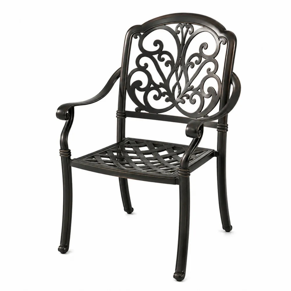 Fauteuil de jardin avec accoudoirs en aluminium moulé noir bronze à dossier ajouré 63 x 60 x 94 cm